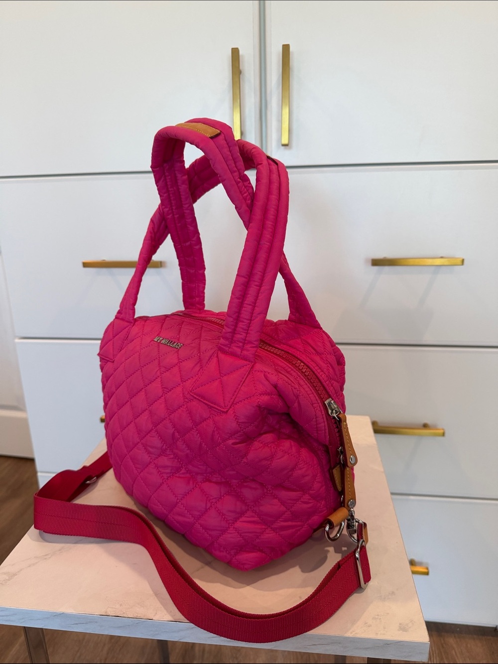 MZ WALLACE Medium Sutton Hot Pink Quilted Nylon Tote - Picture 2 of 13